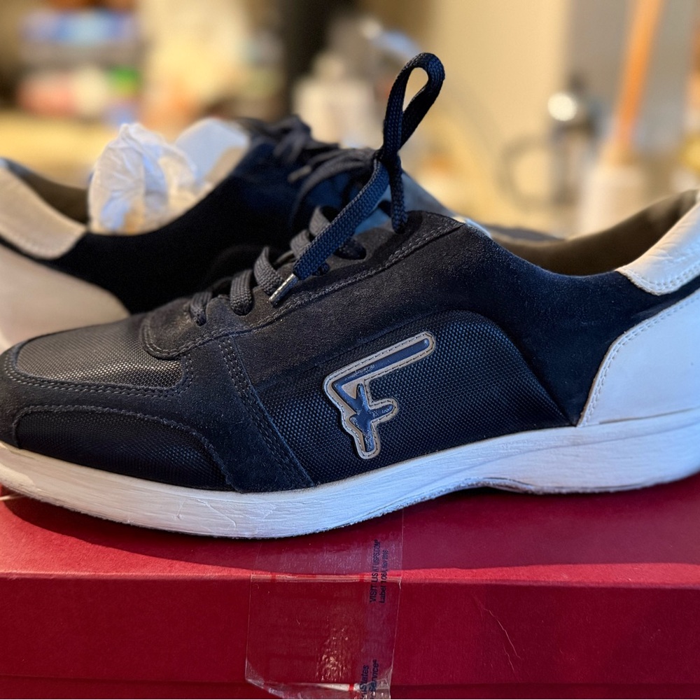 Men's Navy and White Sneakers Salvator Ferragamo
